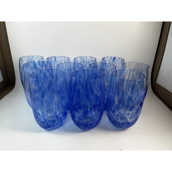 Set Of 11 Confetti Speckled Cobalt Blue Highball Tumblers 18oz - Picture 2 of 5